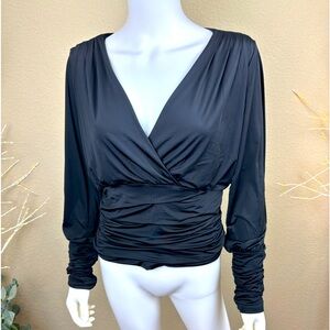 🌸NWT $58 Express V-Neck Silky Ruched Long Sleeve Top 🌸